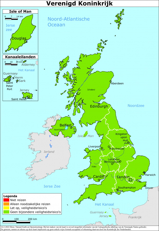 Kaart bij reisadvies Verenigd Koninkrijk